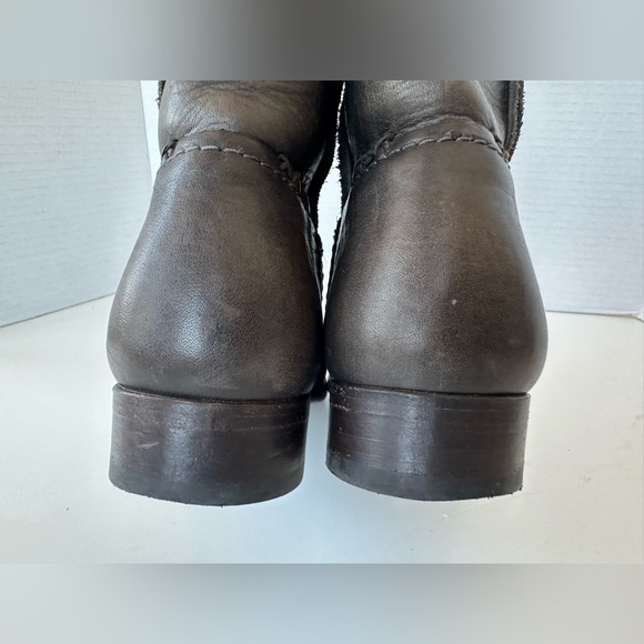FRYE Anna Grey Moto Biker Shortie Leather Boots Size 6 - Picture 8 of 12